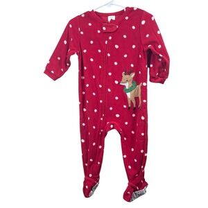 Carter's Christmas‎ Holiday Red Polka Dot Reindeer Footed Pajamas